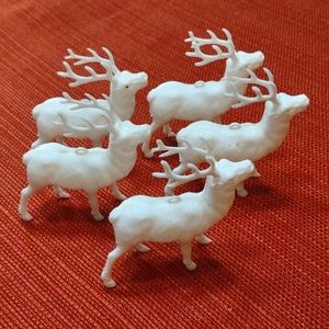 Vintage Celluloid Reindeer Set Christmas Ornaments